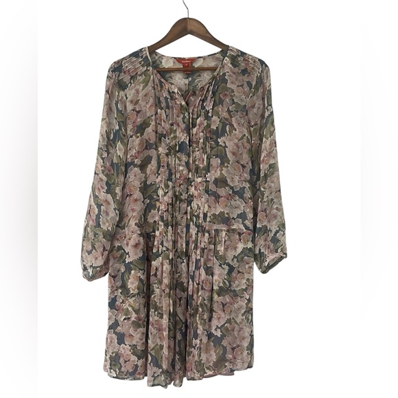 Sundance province rose silk dress bohemian floral watercolor long sleeve dress S - Picture 4 of 11